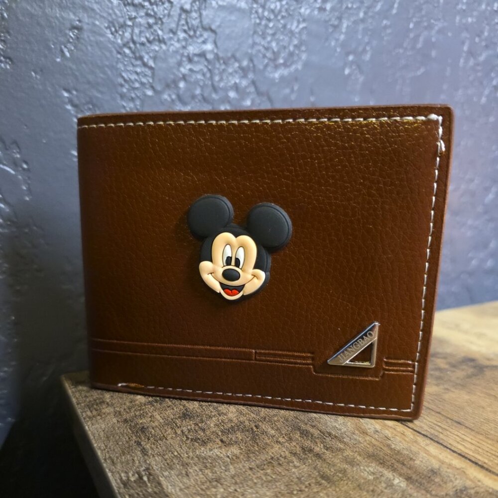 Brown Mickey Mouse Bifold Wallet Faux Leather